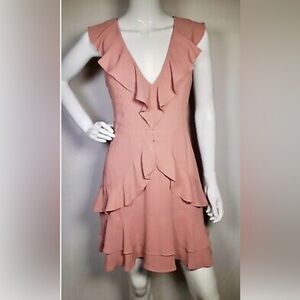 NWT Express Sleeveless Dusty Rose Fit & Flare lined dress w/ tie waist; size 8